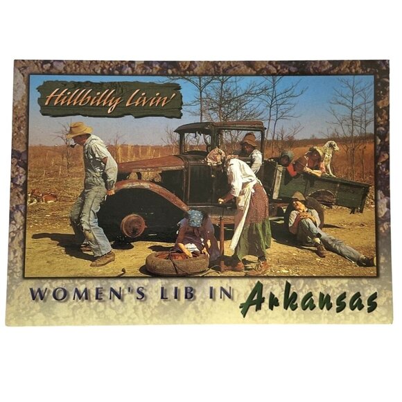 Vintage Postcard Arkansas Hillbilly Livin Changing Tire Original - Picture 1 of 2